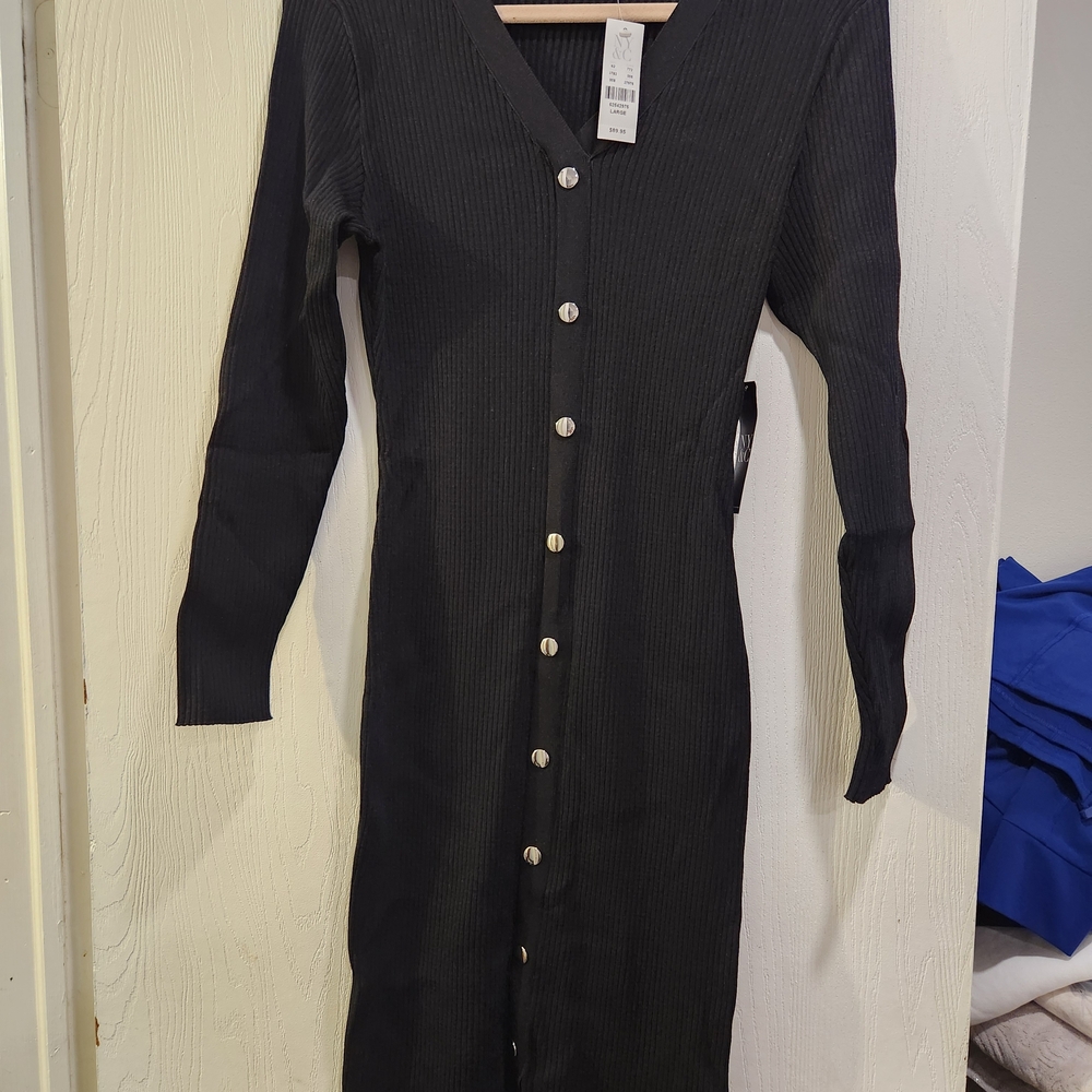 New York & Company Black Faux Button-Up Dress